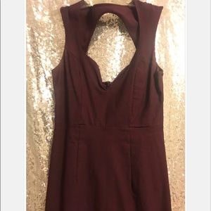 Wine Fitted Mini Dress w/ plunging neckline